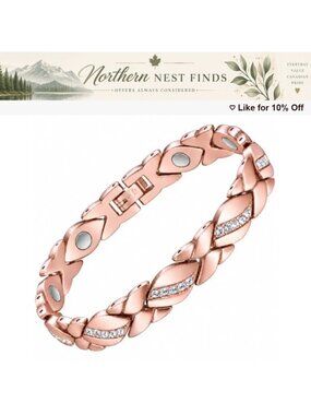 Titanium Steel Crystal Magnetic Therapy Bracelet Adjustable 8in Sizing Tool Gift